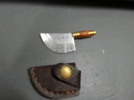 orange wood handle damasicus patterned keychain knife