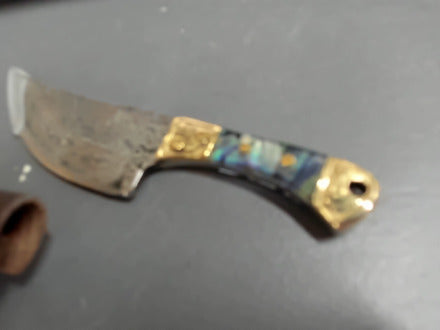 Damascus resin and brass keychain knfie