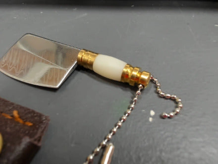 Resin White handle damasicus patterned keychain knife - cleaver