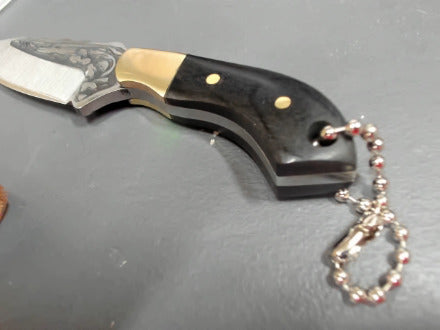 Black Wooden Handle Portable Mini Stainless Steel Embossed Knife