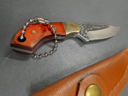 Red Wooden Handle Portable Mini Stainless Steel Embossed Knife