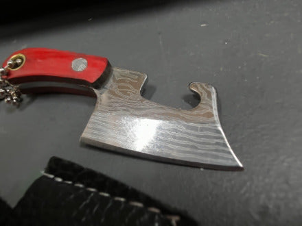 Damascus Pattern Mini Cleaver w/bottle opener