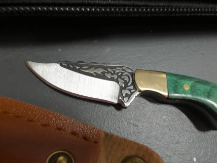 Green Wooden Handle Portable Mini Stainless Steel Embossed Knife