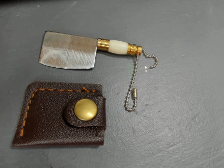 Resin White handle damasicus patterned keychain knife - cleaver