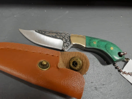Green Wooden Handle Portable Mini Stainless Steel Embossed Knife