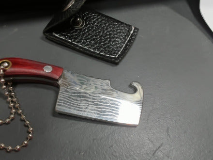 Damascus Pattern Mini Cleaver w/bottle opener