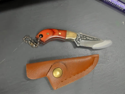 Red Wooden Handle Portable Mini Stainless Steel Embossed Knife