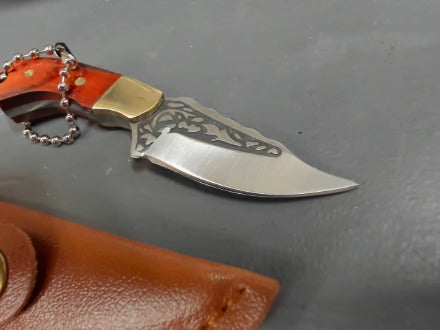Red Wooden Handle Portable Mini Stainless Steel Embossed Knife
