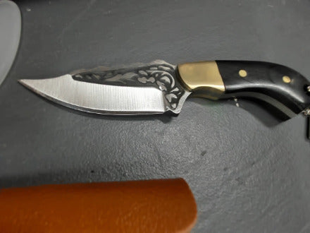 Black Wooden Handle Portable Mini Stainless Steel Embossed Knife